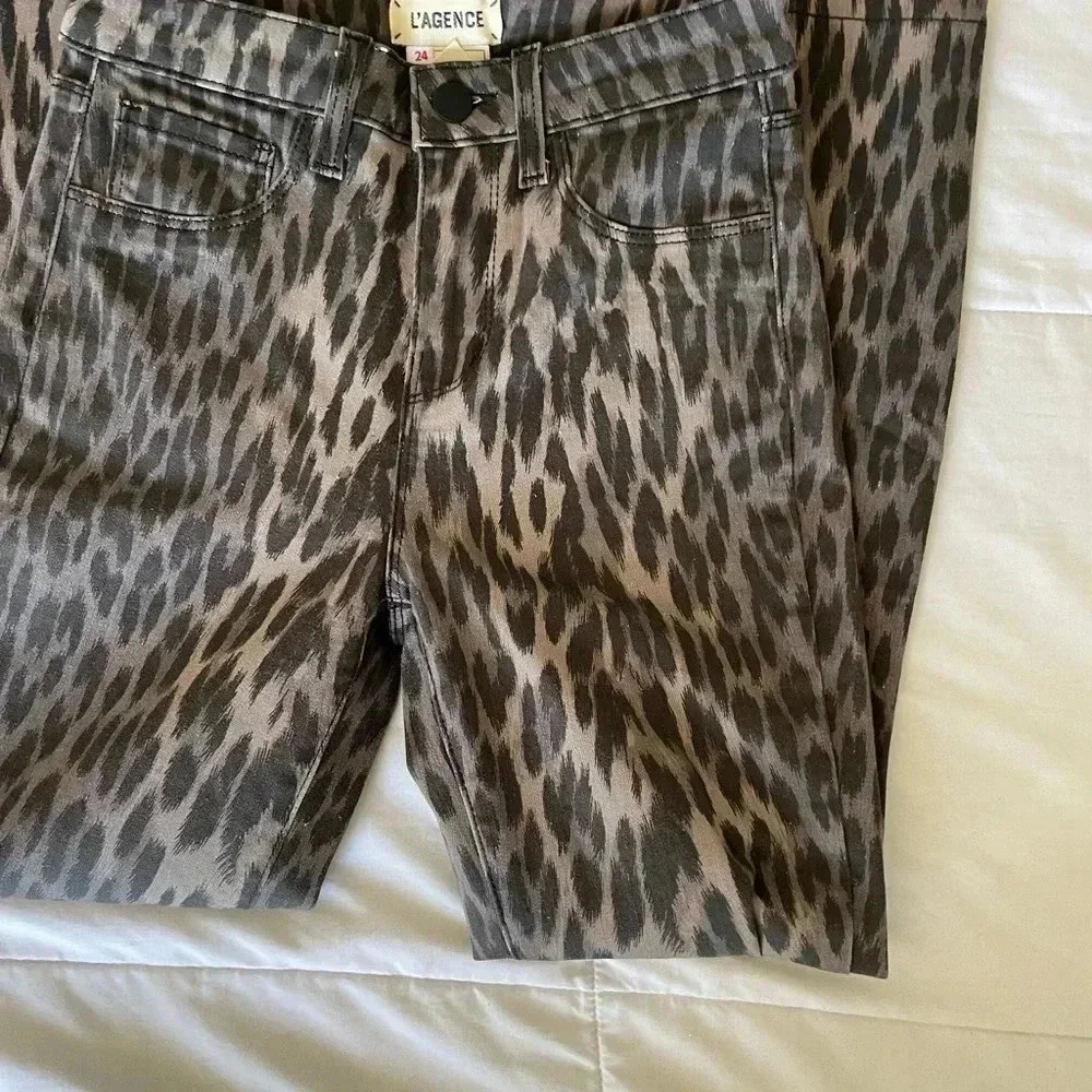 L’AGENCE leopard skinny denim